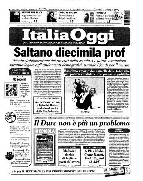 Italia oggi : quotidiano di economia finanza e politica